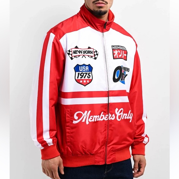 NEW Members Only Men S Racing Team Jacket Logo Red White - Picture 1 of 9